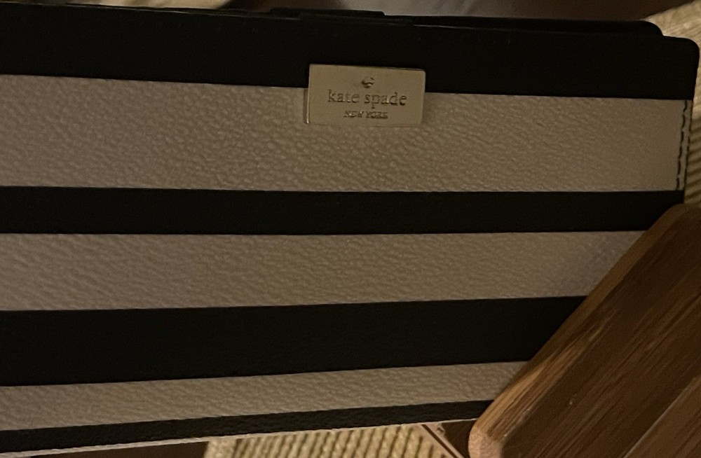 Kate Spade New York Coated Pebbled Leather Bifold Wallet Striped Black & White