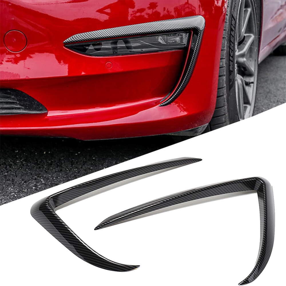 Carbon Fiber Style Front Fog Light Eyebrow Cover Trim For Tesla Model 3 2017+ U8