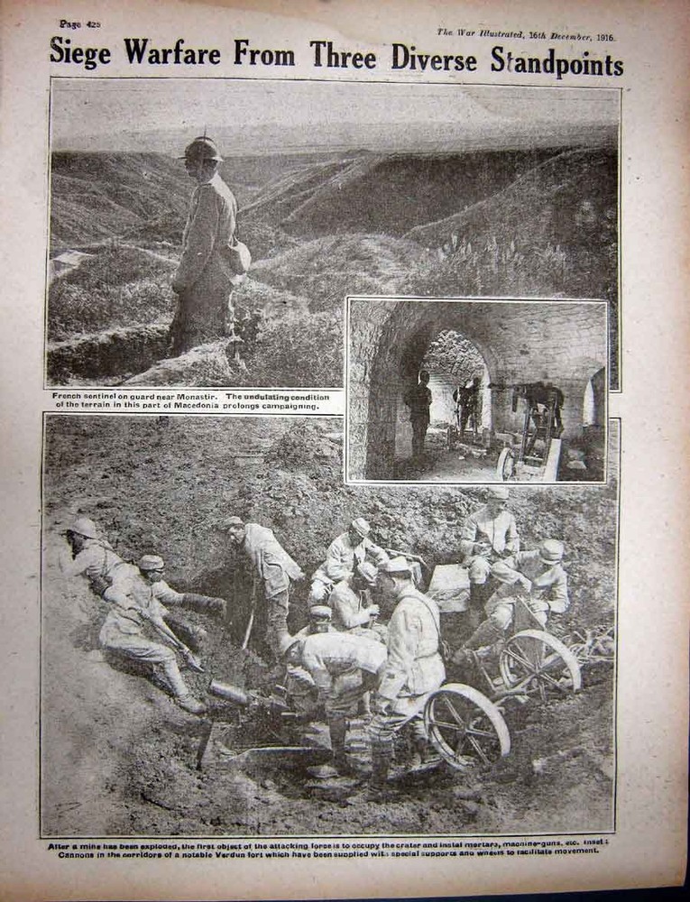 Old Antique Print Ww1 1916 Church Tahure French Sentinel Monastir Trench