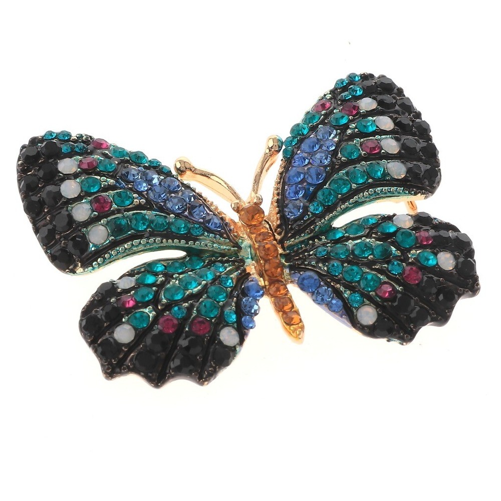 Gold Tone Metal Butterfly Brooch  With Rhinestone P1146-GBJT