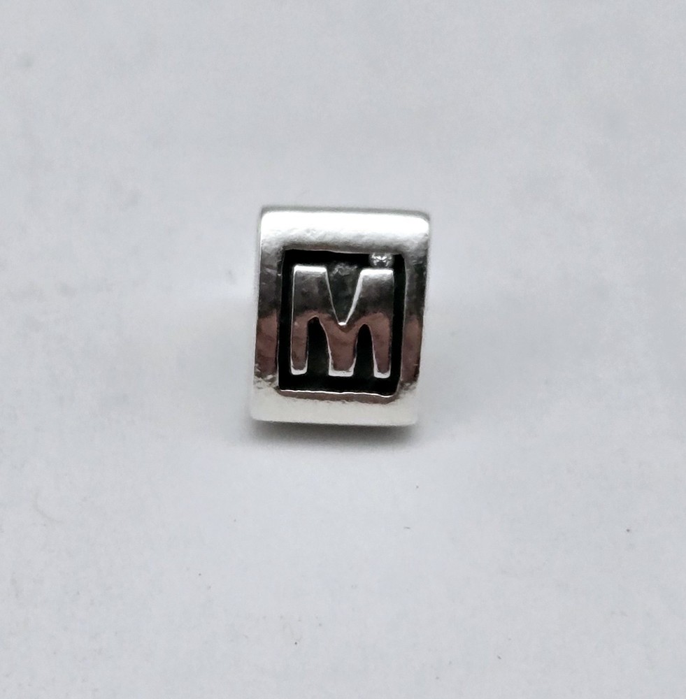Pandora Sterling Silver Letter M Bead Charm Pendant 3.8g