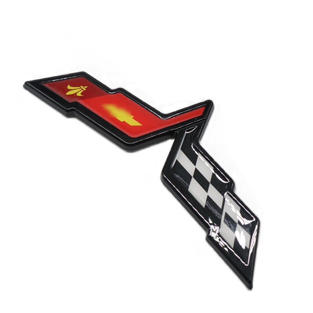3D Raised Front/Rear Crossed Flags Emblem For C6 Corvette 2005-2013 Badge DECAL