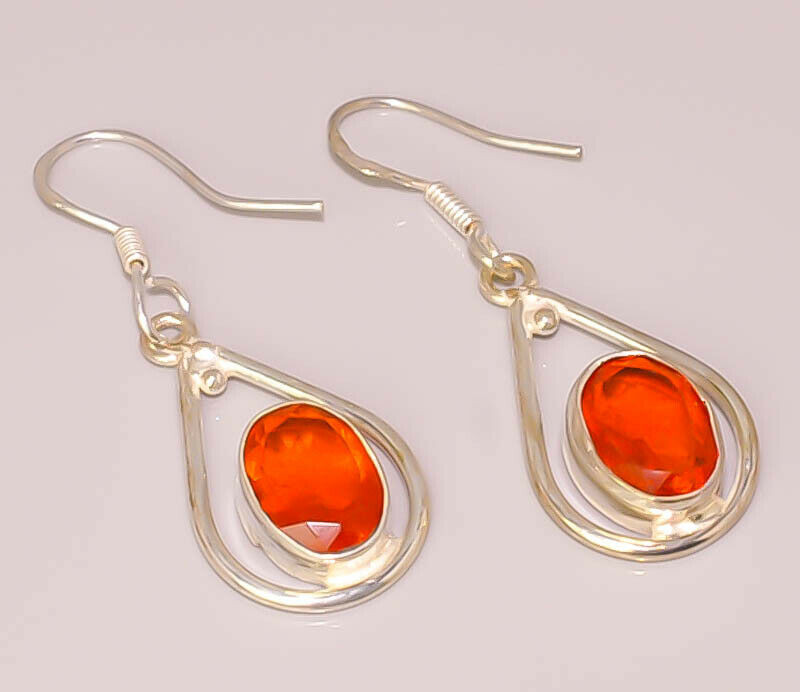 Yellow Citrine Faceted Quartz Handmade Sterling Silver Plated Earrings for Women