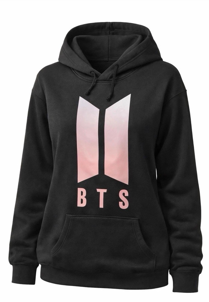 BTS Logo Pullover Hoodie Black Fleece Graphic Print Women’s Sweatshirt