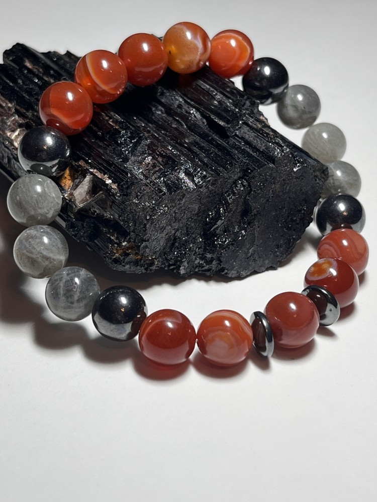 10mm Handmade Carnelian Labradorite Tourmaline and Hematite Crystal  bracelet