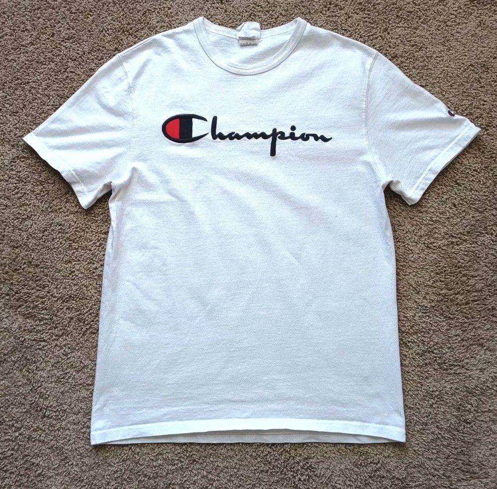 Vintage Champion T-Shirt Men's size Medium Embroidered Graphic Short Sleeve 90s