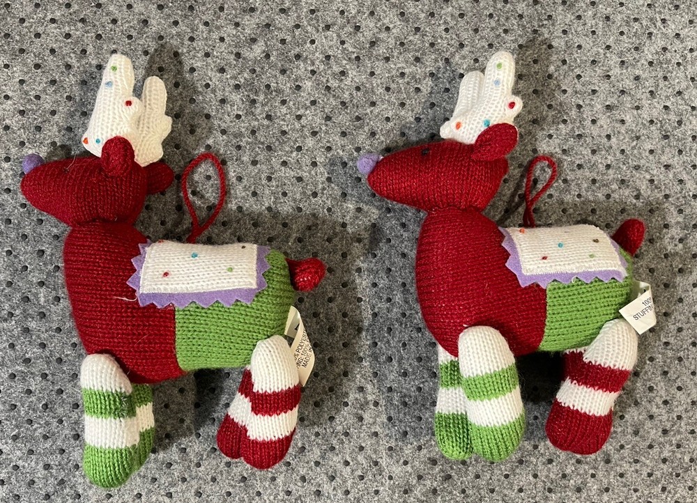 Crocheted Reindeer Christmas Ornament Lot Of 2