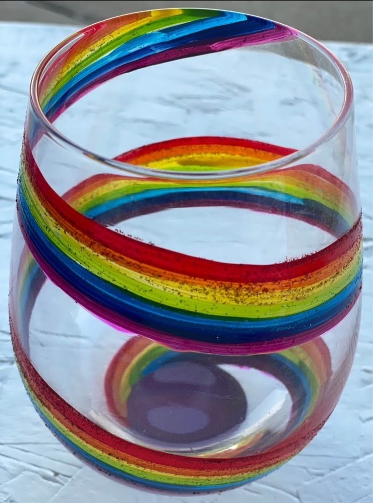LOLITA Stemless Rainbow Wine Glass 20 oz Hand Painted by Enesco with Box