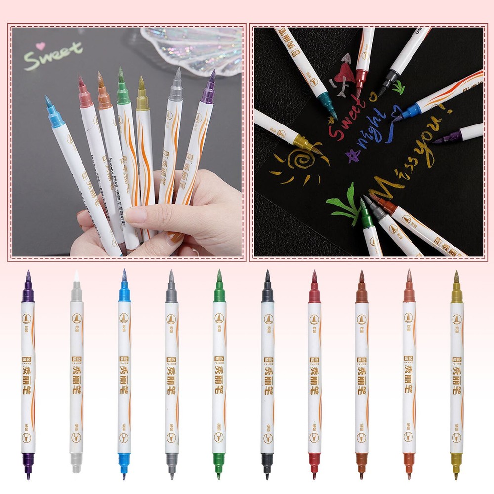 Colorful Pen With Double Head 10ml Metal Pearlescent Soft Pen Art Painting