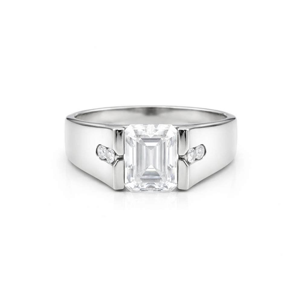 Certified 4.00Ct White Emerald Cut Lab Grown Diamond Ring in 925 Sterling Silver