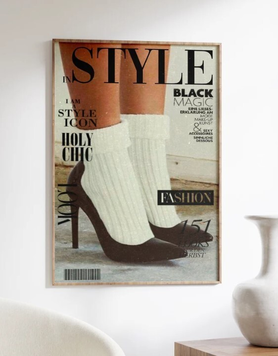 Style Magazine Poster, 70s Retro Print, Black Wall Art
