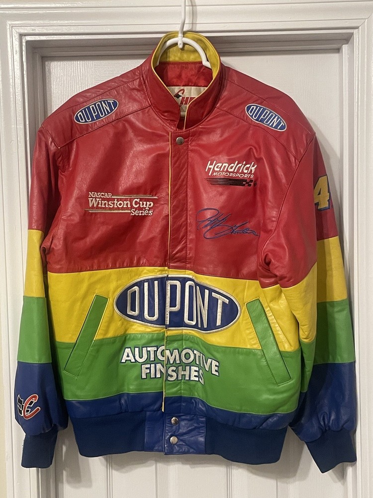 1998 Dupont NASCAR Jeff Gordon Rainbow Leather Jacket USA Made Small