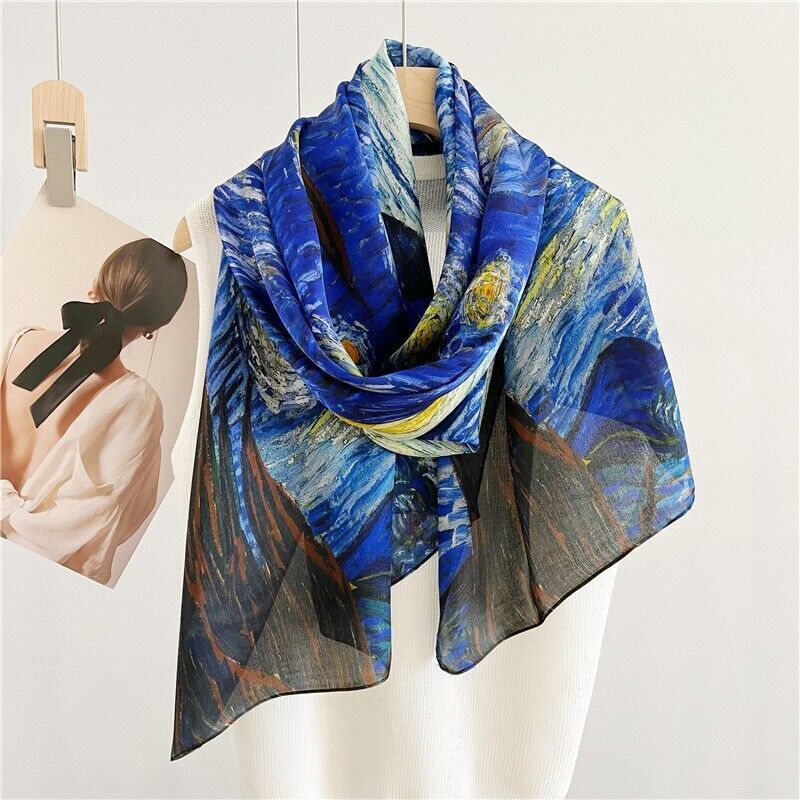 Pure Mulberry Silk Crepe Shawl Wrap Scarf 180x65cm Blue