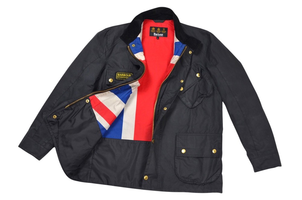 Men's Barbour Union Jack Waxed Motorcycle Jacket Size L Made in England