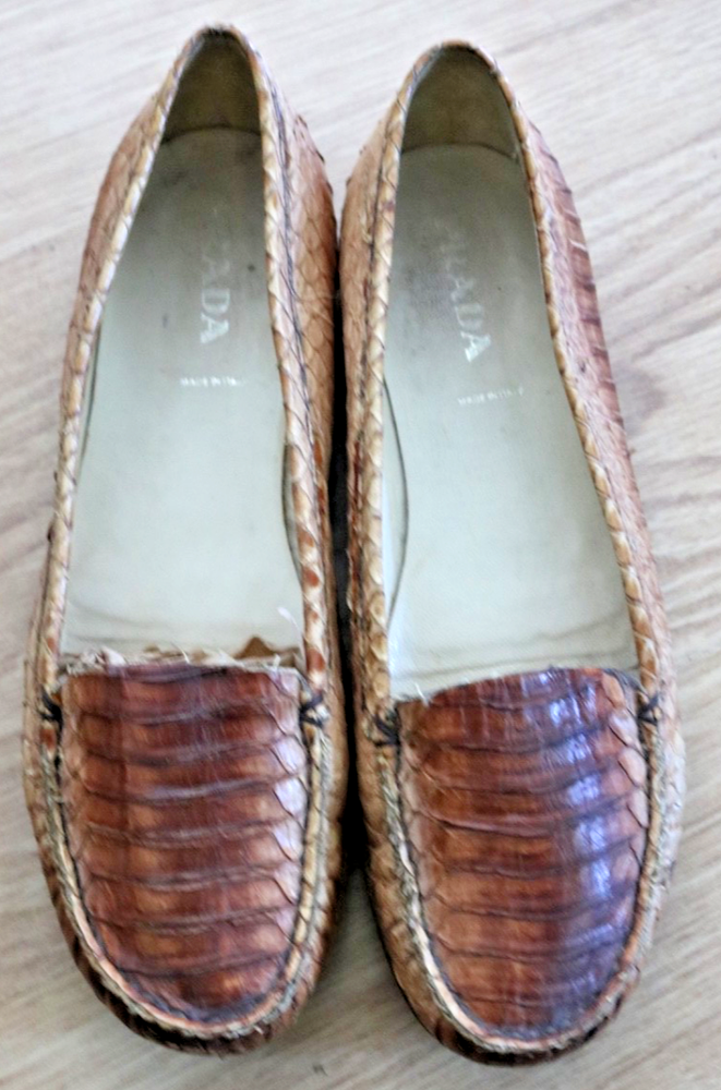 Prada Brown Snake Print Skin Loafers Woman  Size 7.5/38 Pre Owned
