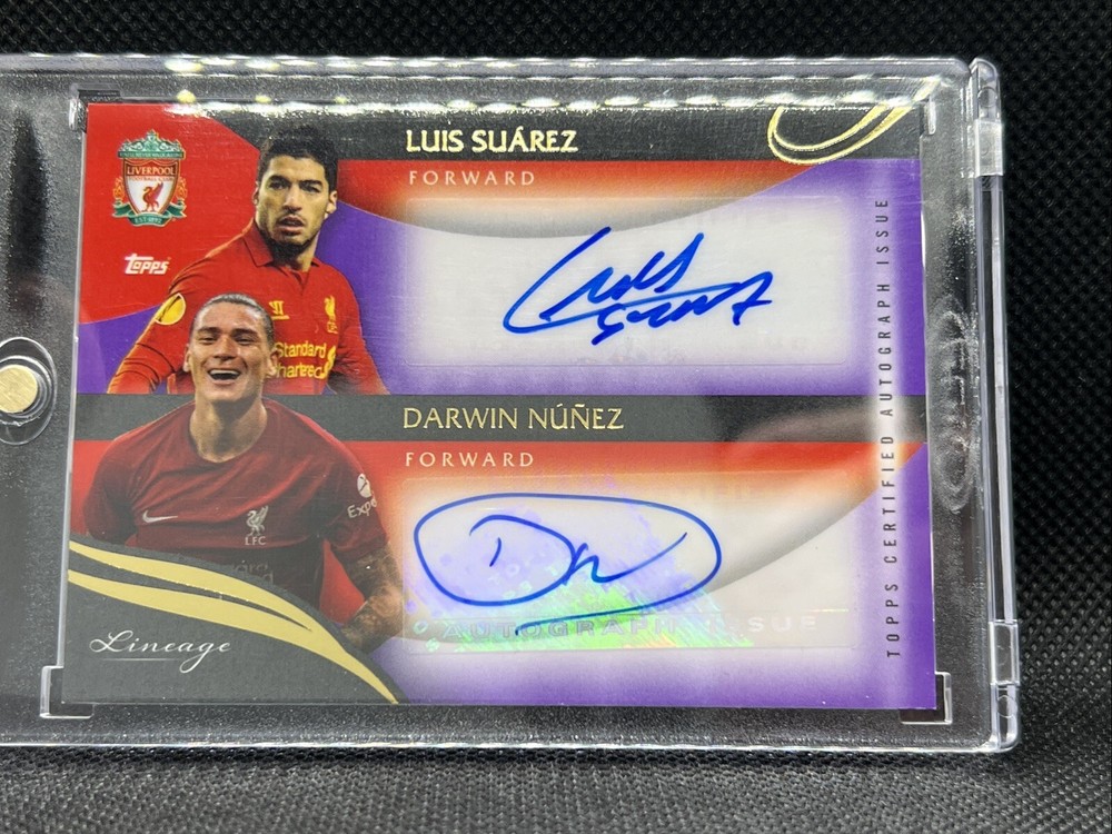 2023 Topps Liverpool Lineage Luis Suarez Darwin Nunez Dual Auto Purple #05/15
