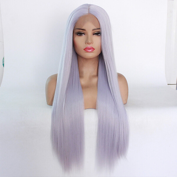 Ash Blue 13x3 Lace Front Wig Long Straight Heat Safe Synthetic Glueless