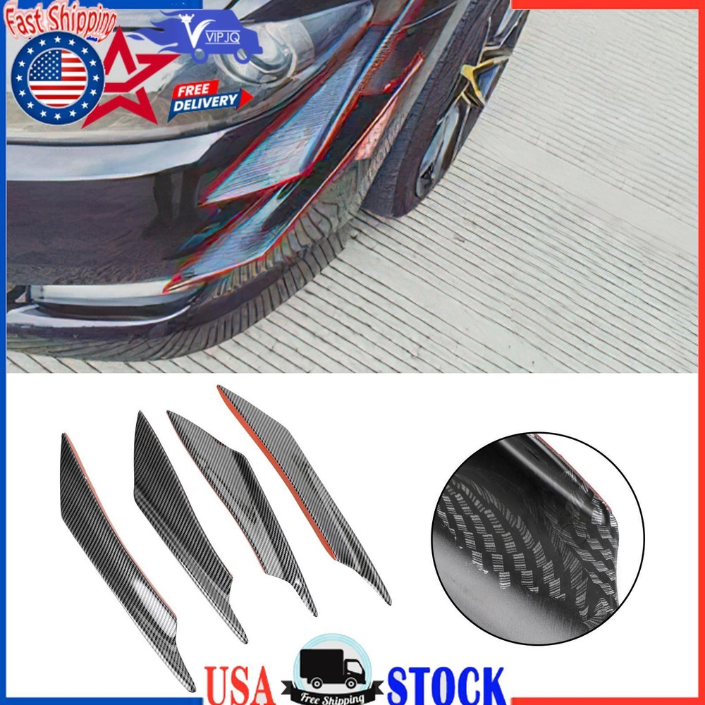 4pcs Universal Front Bumper Fins Body Splitter Spoiler Canards Carbon Fiber Look
