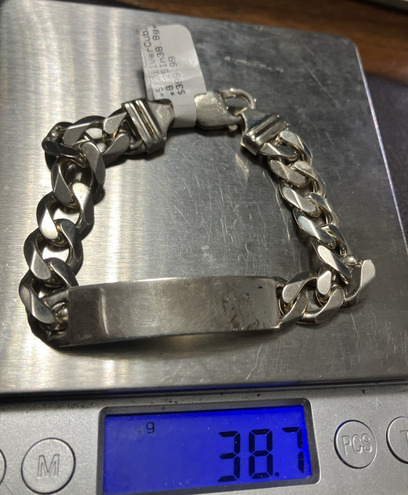 Sterling Silver 925 ID Bracelet Heavy Curb Link 38.6 Grams 8.25 Inches