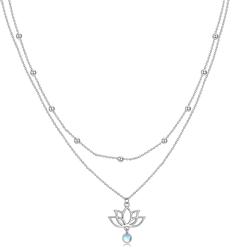 Lotus Layered Sterling Silver Stacked Choker Necklace Jewelry Gifts for Women