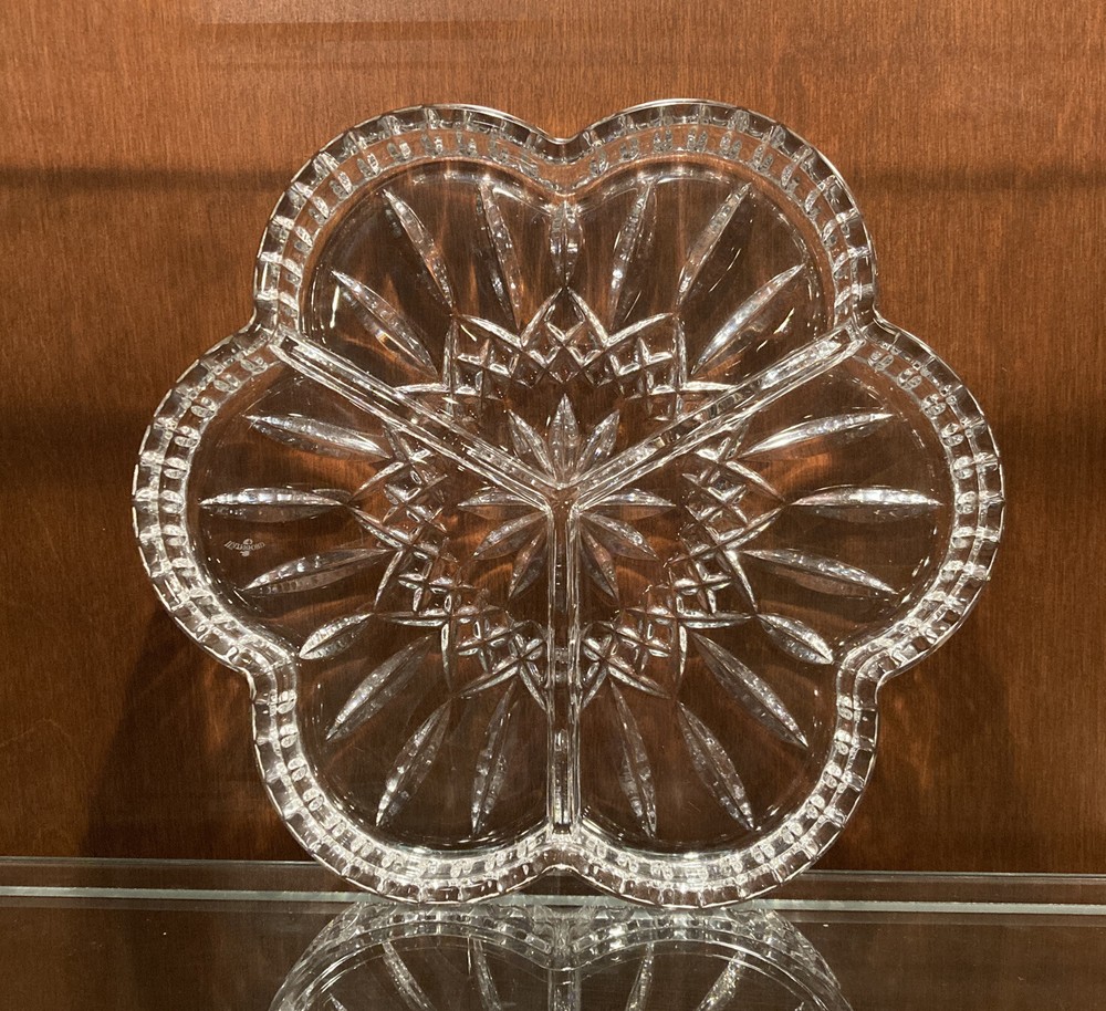 Waterford Lismore 3-Part Clover Snack Dish 9 Inch Crystal Tray  