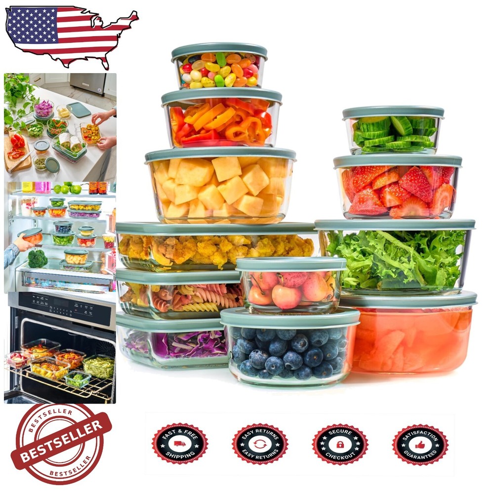 24pc Airtight BPA-Free Glass Meal Prep Containers – Versatile Storage Set  