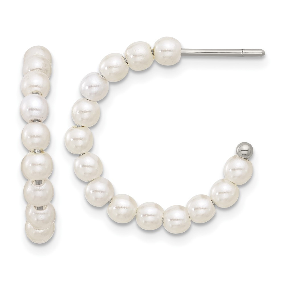 Stainless Steel Polished White Mother of Pearl J-Hoop Earrings 1.06gm L-22 mm