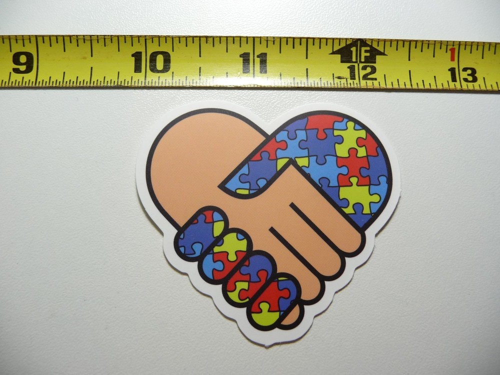 AUTISM SUPPORT DECAL STICKER HANDS SHAKING PUZZLE PIECES AWARENESS