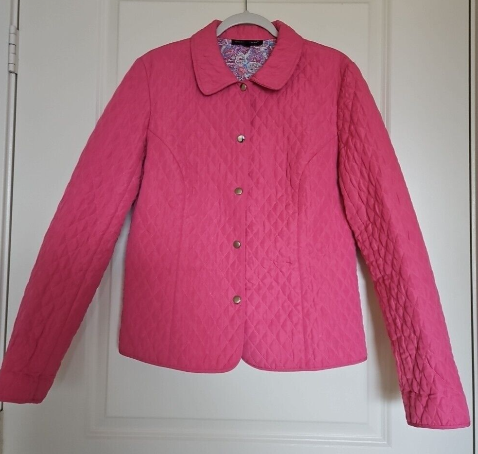 Briggs New York Jacket Women Sz L Pink Quilted Snap Button Paisley floral lining