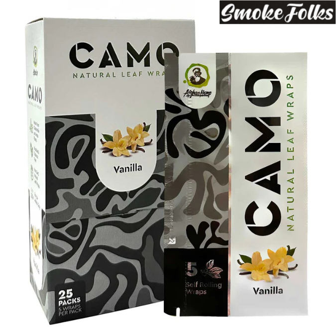 Camo Self-Rolling Natural Leaf Wraps 125mm Vanilla Flavor Full Box