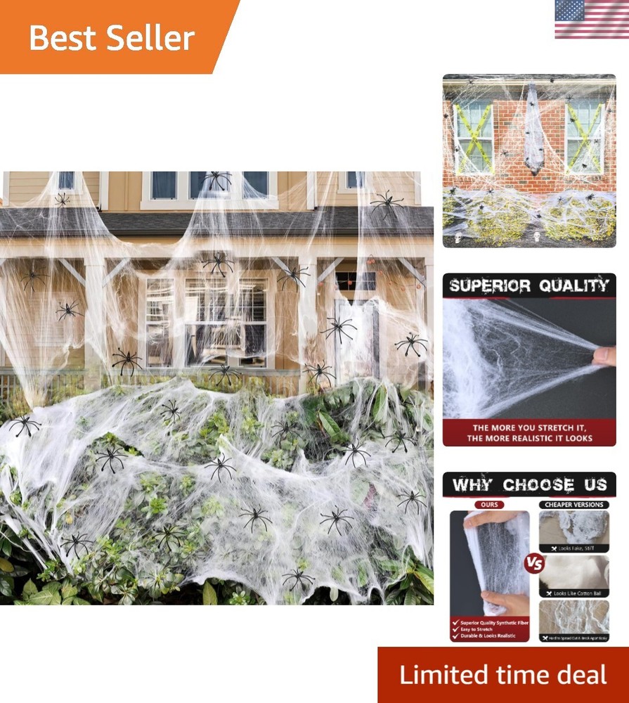 900 sqft Spider Webs Halloween Decorations Bonus with 30 Fake Spiders, Super ...