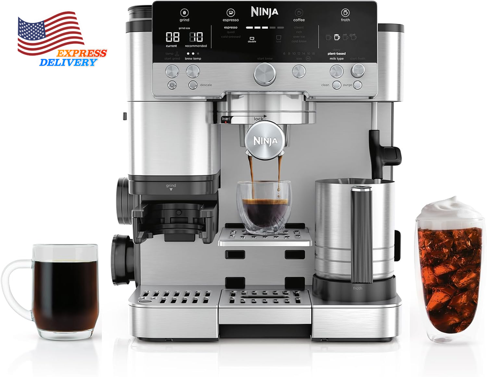 3-In-1 Espresso Drip Coffee and Cold Brew Machine Coffee Grinder Milk Frother US