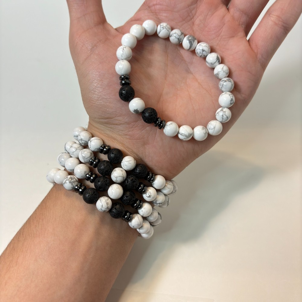 Natural White Howlite Crystal Stretch Bracelet for Healing Energy