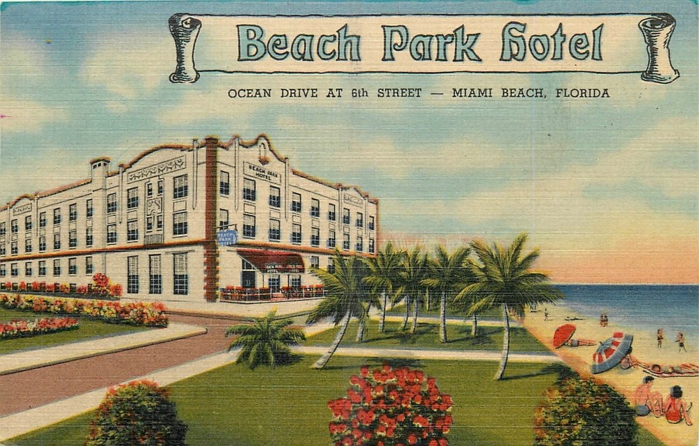 1940s Miami Beach Florida Beach Park Hotel occupation Teich Postcard 25-11481