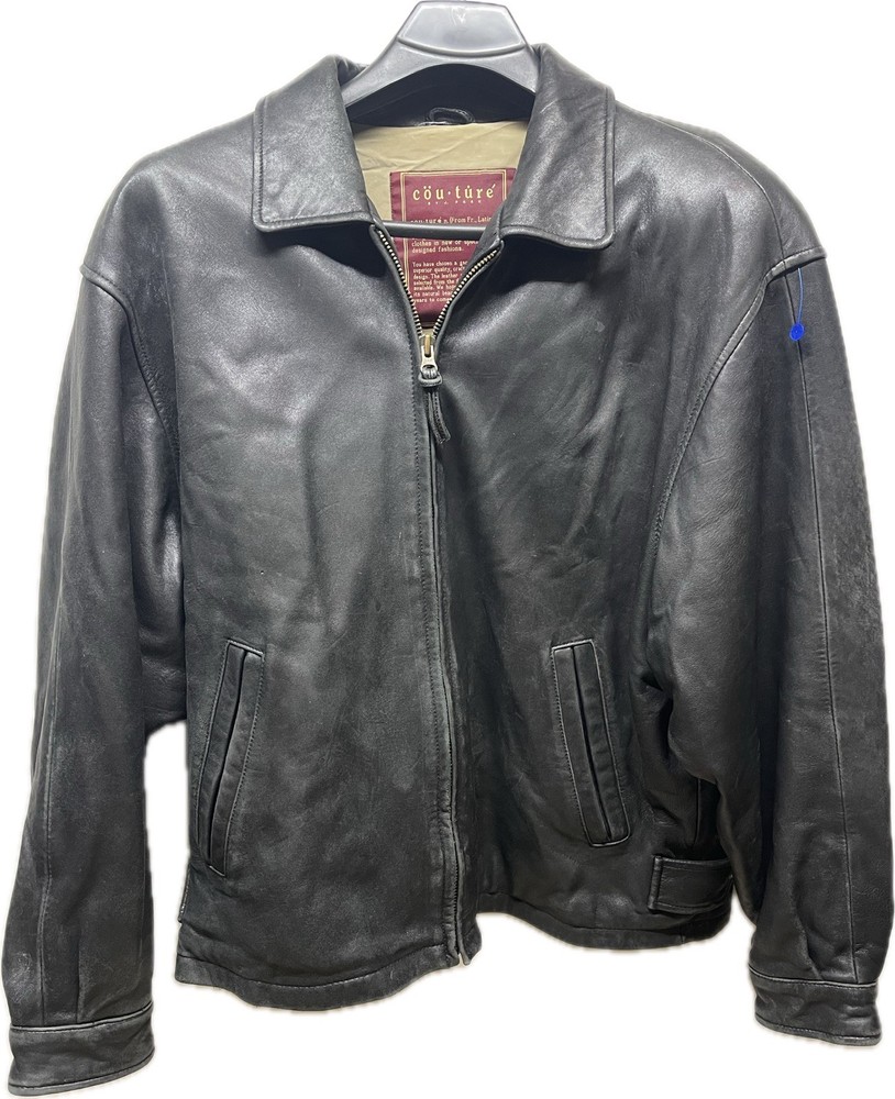Vintage Couture by J. Park Black Leather Jacket Mens Large L Lambskin Bomber Zip