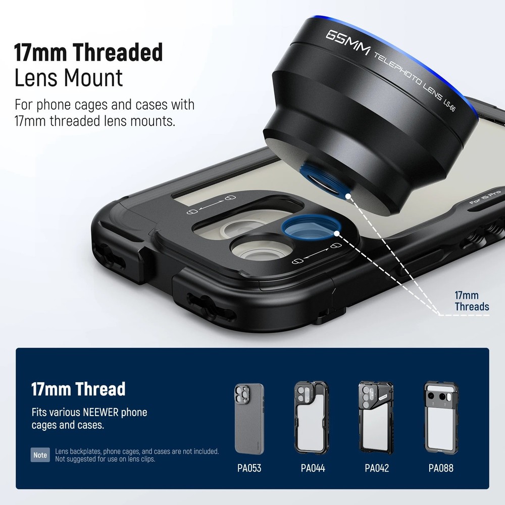 2.56 in Telephoto Phone Lens with 1.7x Zoom for 0.67 in Threaded Backplates