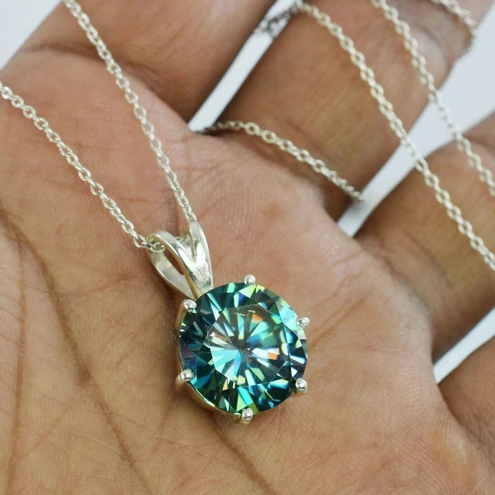 Lab Grown 4.08 Ct Round Blue Diamond Solitaire Pendant 925 Silver  LooseGemstone
