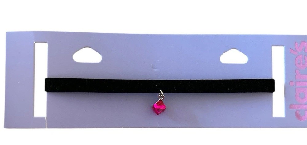 Black Choker Necklace With Pink Bead Claire’s