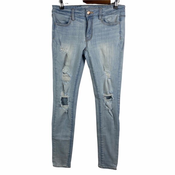 American Eagle Outfitters Distressed Holes Skinny Jeggings Women's 6 Light Wash