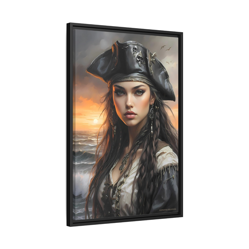 Pirate Girl Oil Painting Framed Canvas Print Coastal Wall Art Home Office Decor
