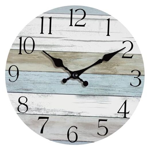 14 Inch Silent Battery Operated Wall Clock in Blue White Brown  