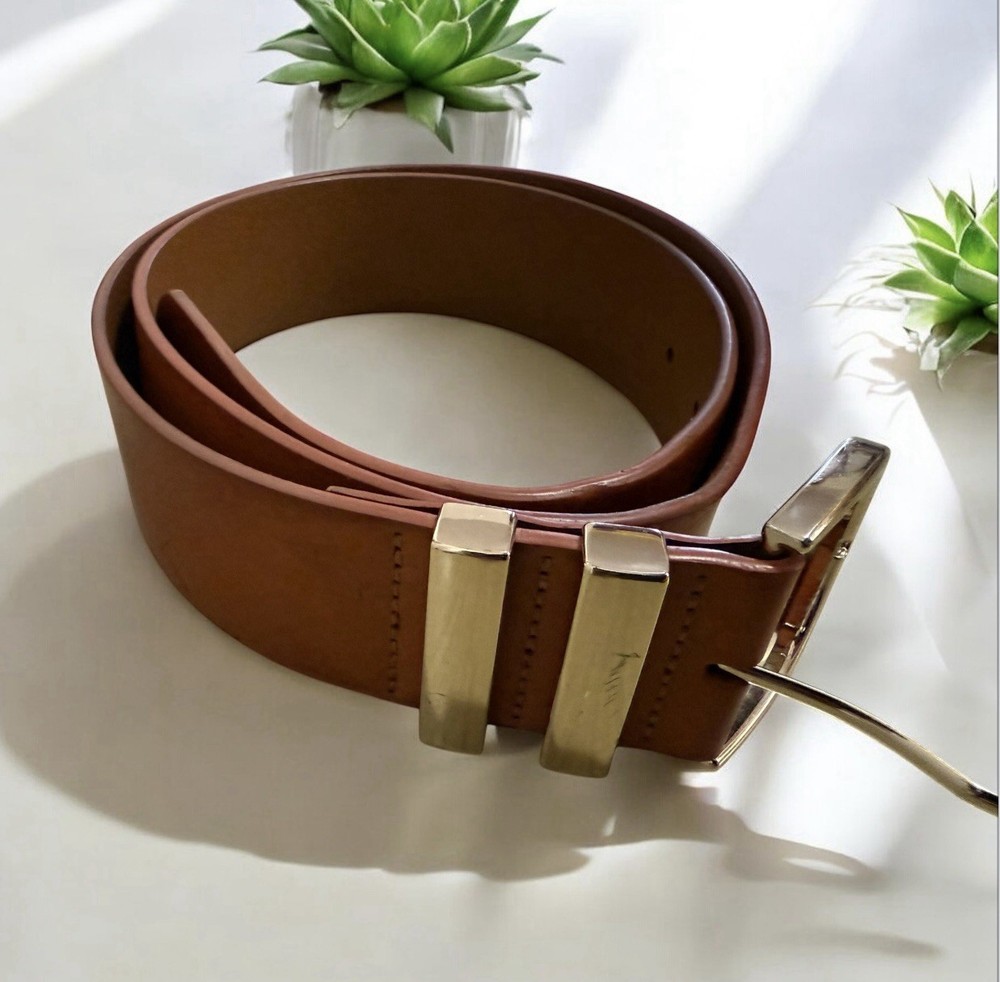 Anthropologie Womens 100% Genuine Leather Structural Belt In Honey Size XL