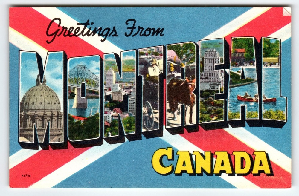 Vintage Greetings From Montreal Canada Large Letter Postcard