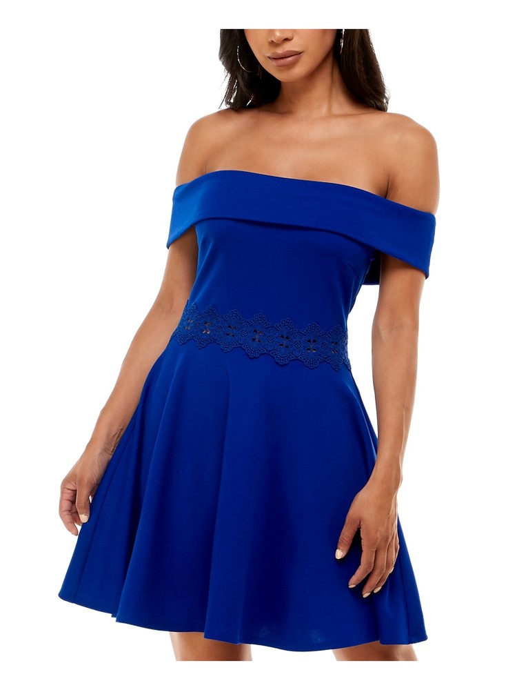 B DARLIN Womens Blue Scuba Crepe Short Sleeve Short Dress 3\4