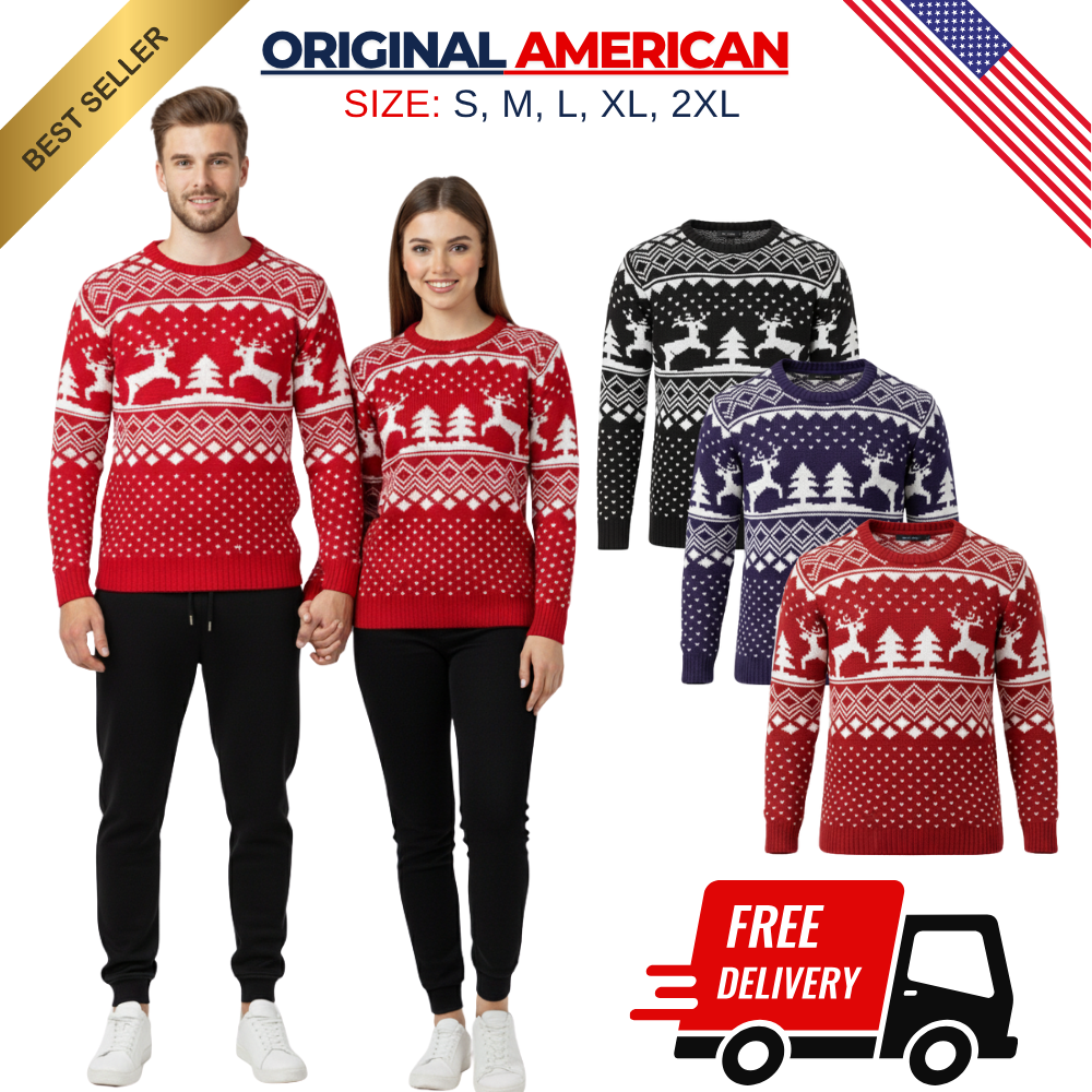 New Unisex Men Women Santa Xmas Christmas Novelty Fairisle Retro Jumper Sweater