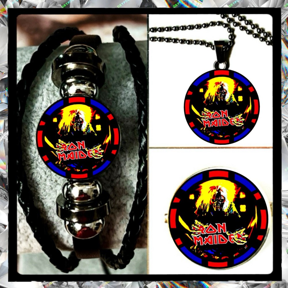 Iron Maiden Bruce Dickinson UK Bracelet Necklace Pin Set