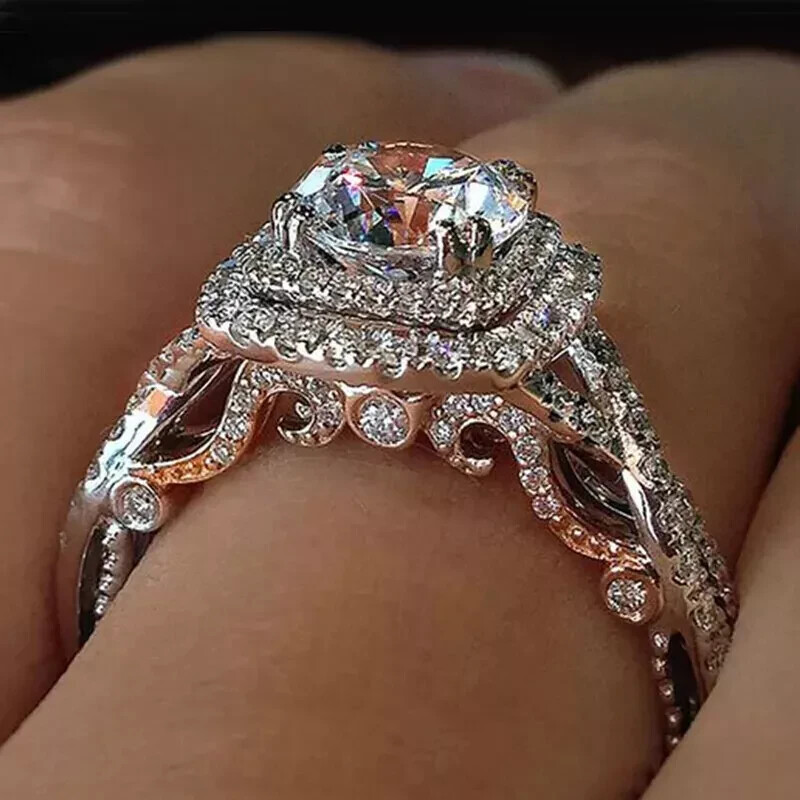 Women 925 Silver Plated Wedding Ring Gorgeous Cubic Zircon Jewelry Gift Sz 6-10