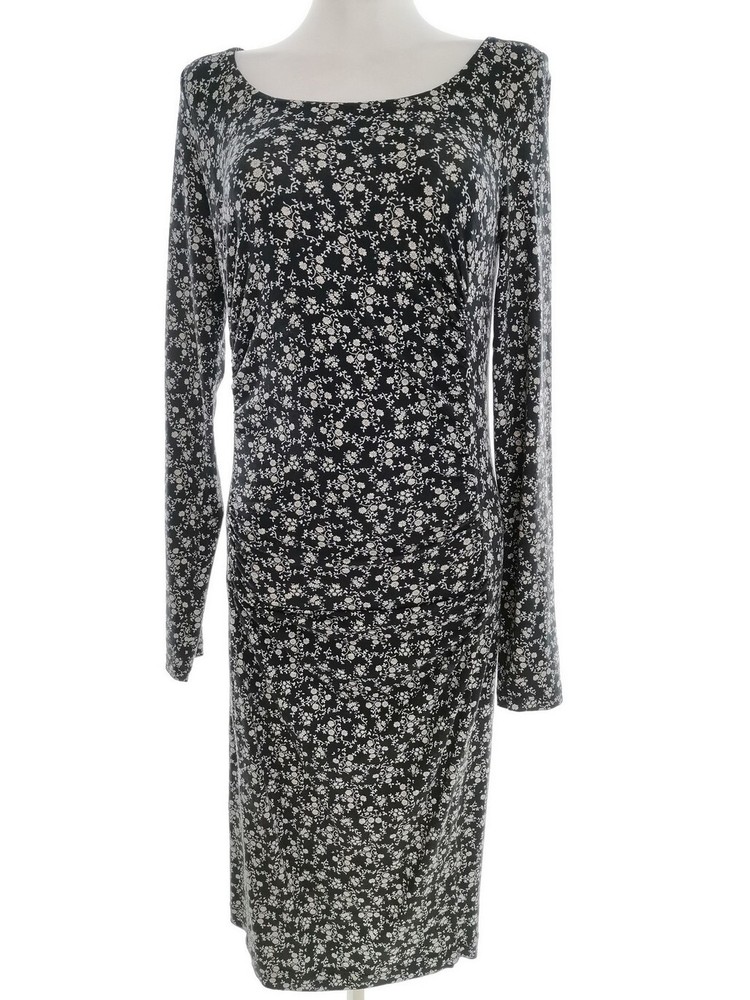 Twin set Simona Barbieri  Size M Black Midi Shift Dress Viscose Long Sleeve Asym