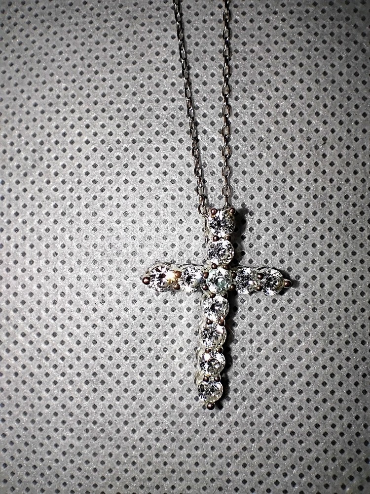 Faithful Cross Pendant Necklace in Silvertone with Round-Cut Clear CZ Stones 22 Inch Chain