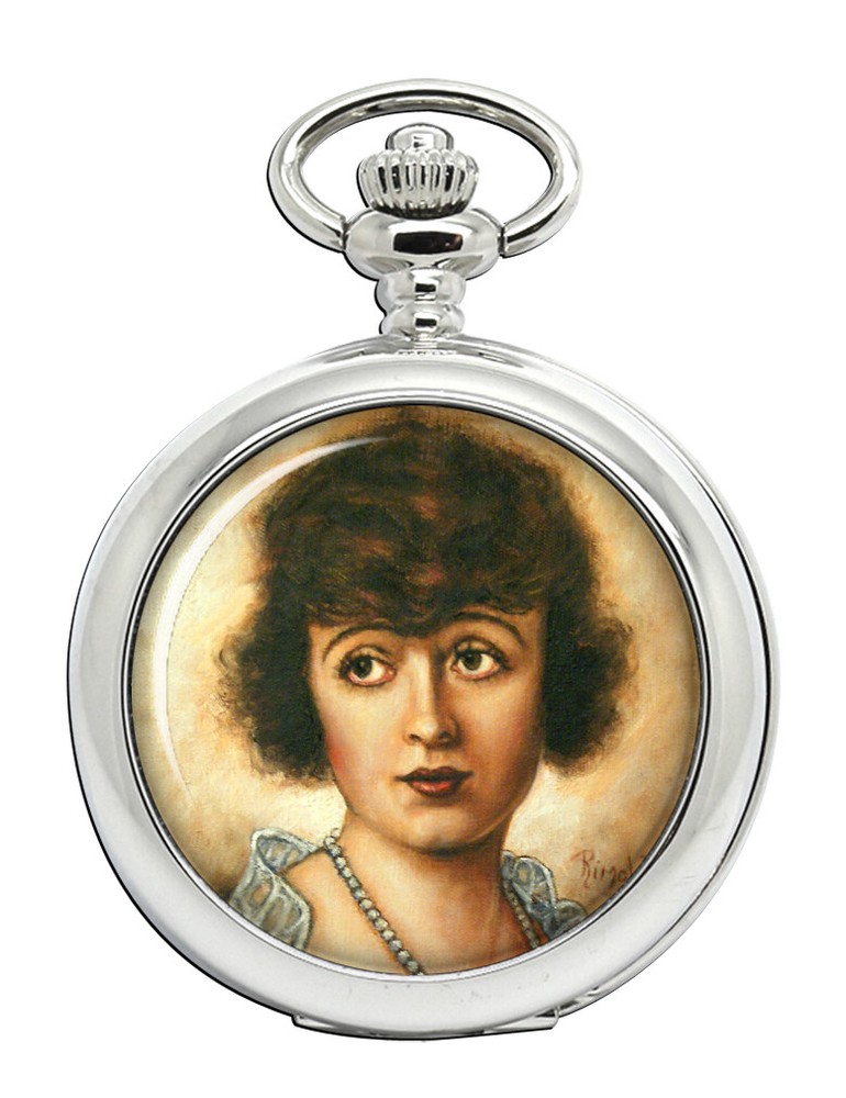 Vintage Mabel Normand Collectible Pocket Watch with Chain